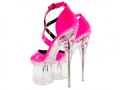 Lakkozott rózsaszín üveg platform tűsarkú cipő - 2