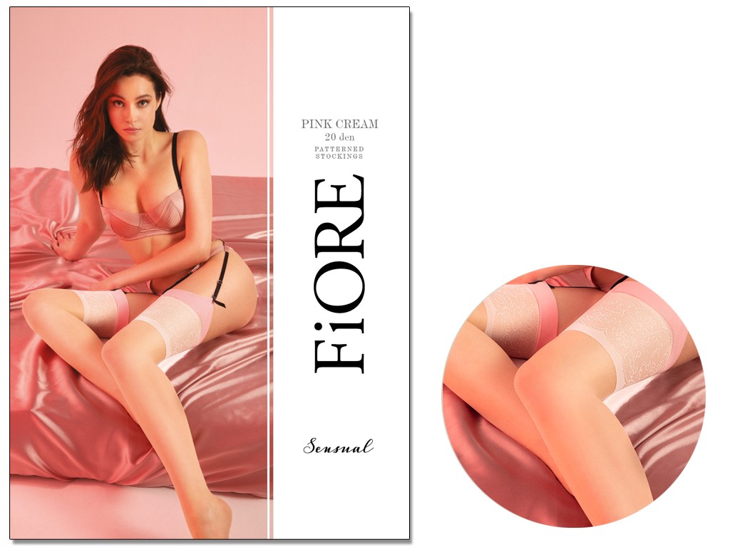 Powder pink garter belt stockings with pink cuff - 3