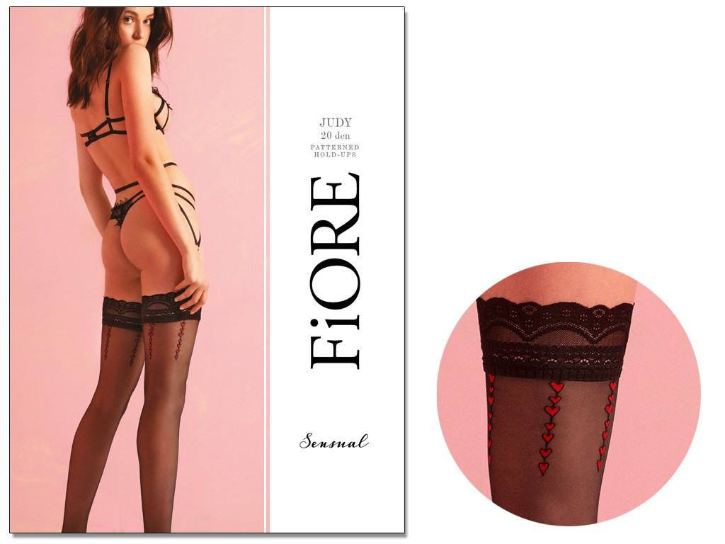 Black self-supporting stockings with red hearts 20 DEN - 3