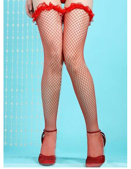 POŃCZOCHY CZERWONE KABARETKI SEXY KORONKA