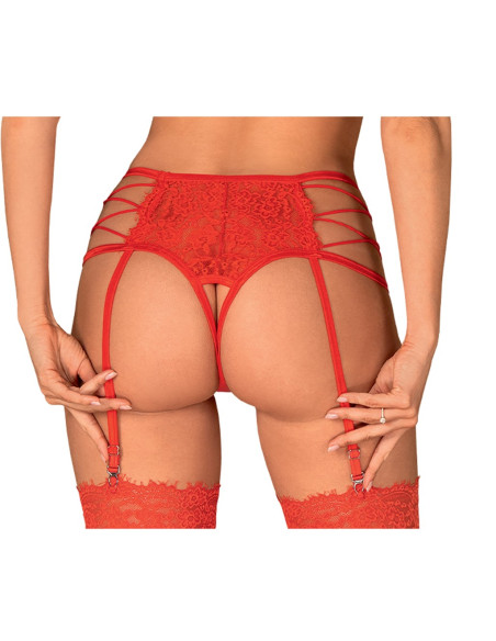 Red lace garter belt open crotch - 2