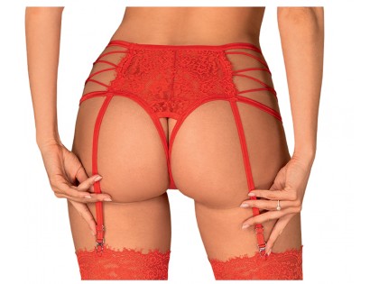 Red lace garter belt open crotch - 2