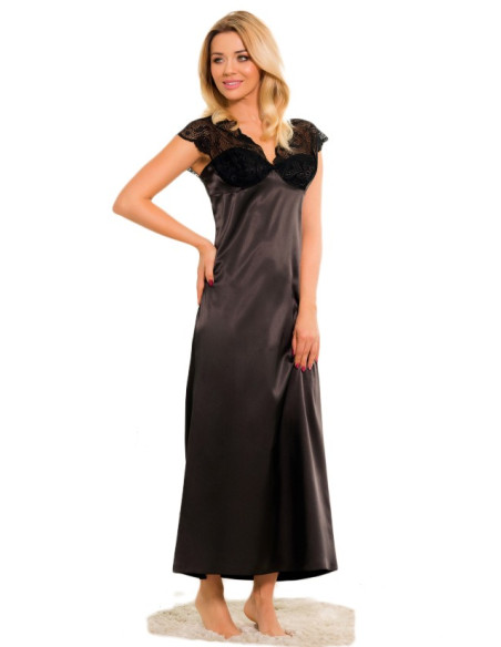 Nachtwäsche aus schwarzem Satin mit langem Hemd - 1