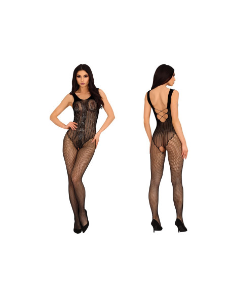 Lenjerie erotică neagră bodystocking cu zirconiu cubic - 3