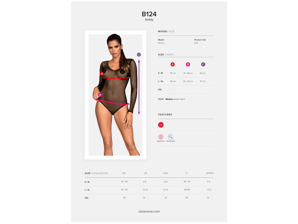 Čierne priehľadné telo Obsessive erotické prádlo - 3