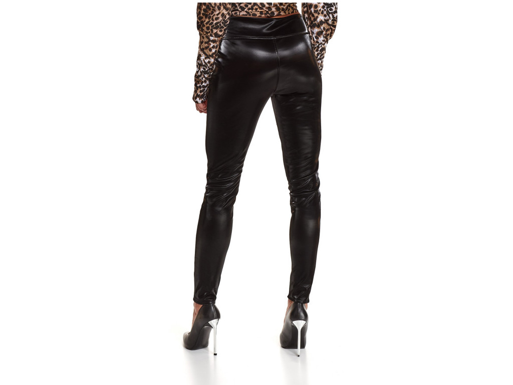 Schwarze passende Wetlook-Glitzer-Leggings - 2
