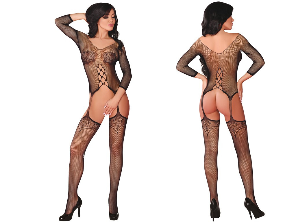Black bodystocking open crotch elastic - 3