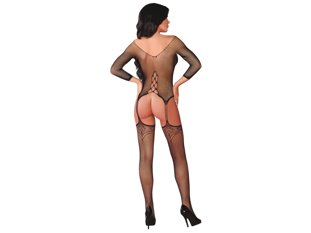 Melns bodystocking ar atvērtu elastīgu kājstarpi - 2