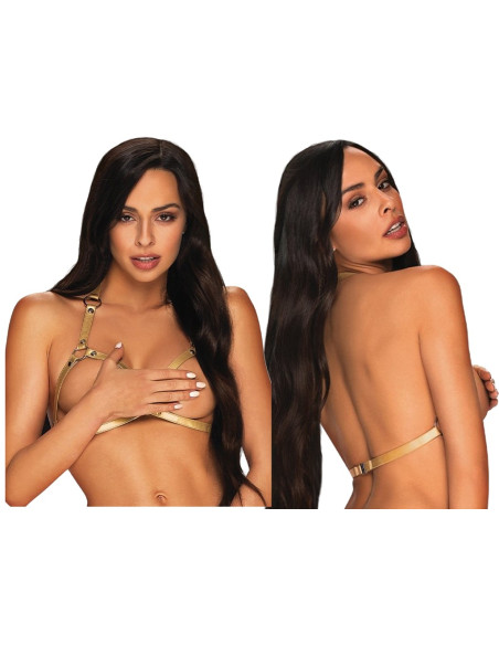 Gold colored eco leather bust harness - 4