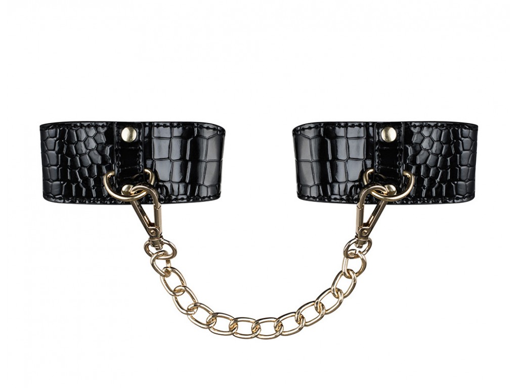 Black eco leather handcuffs and chain - 1