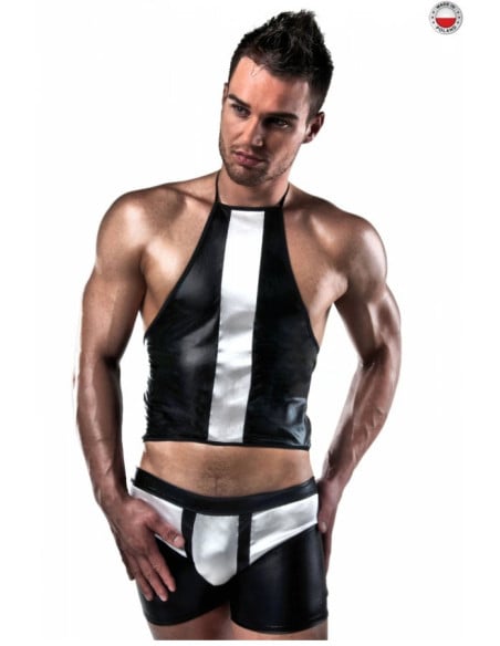 Costum negru și alb pentru bărbați tricou pantaloni scurți tricou - 1