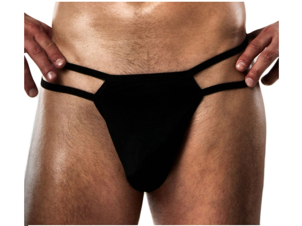 Tanga negru pentru bărbați cu curele - 1