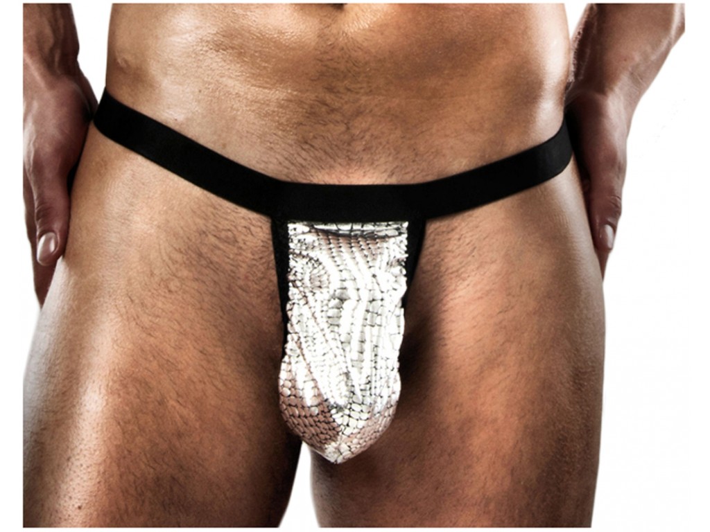 Silberner Herren-Tanga mit weitem Bein - 1