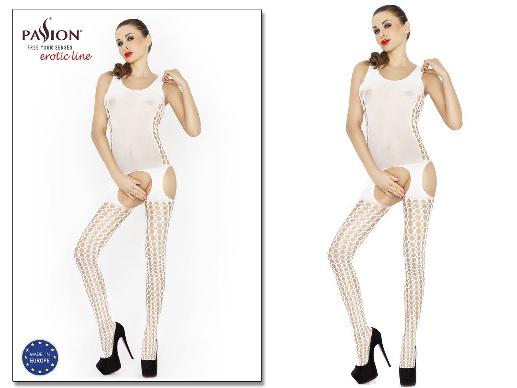 Balts atbilstošs bodystocking ar atvērtu kājstarpi - 2