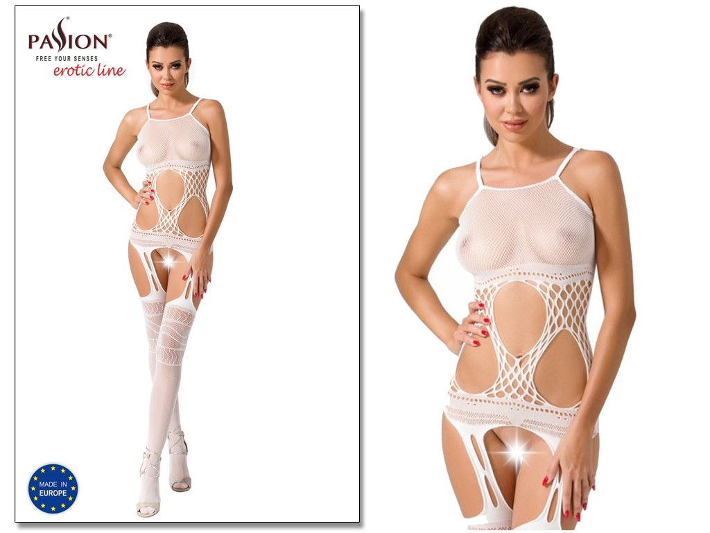 Białe wycięte bodystocking Passion - 2