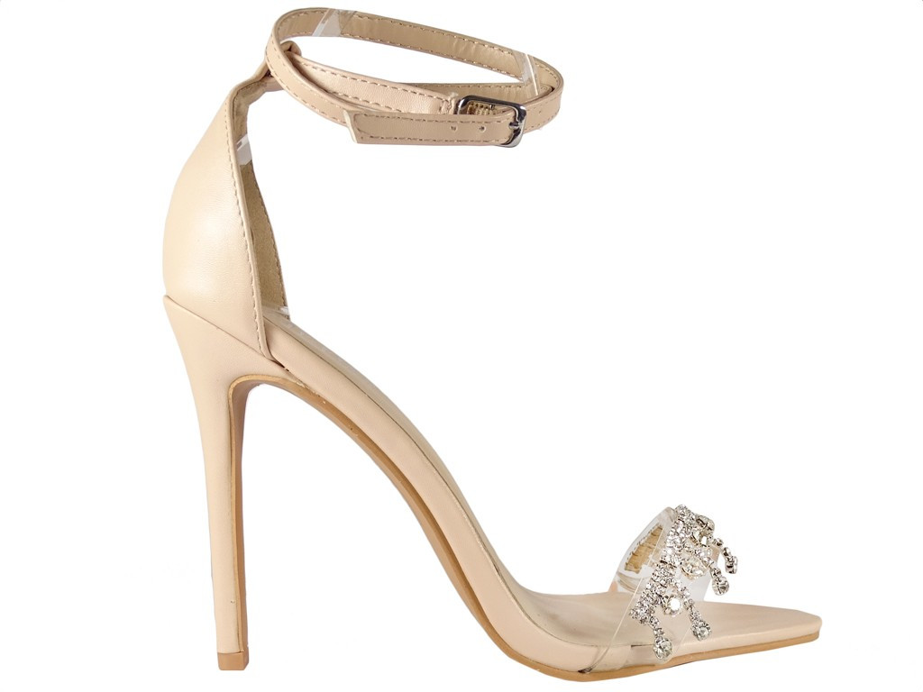 Sandale stiletto bej mat pentru femei - 1