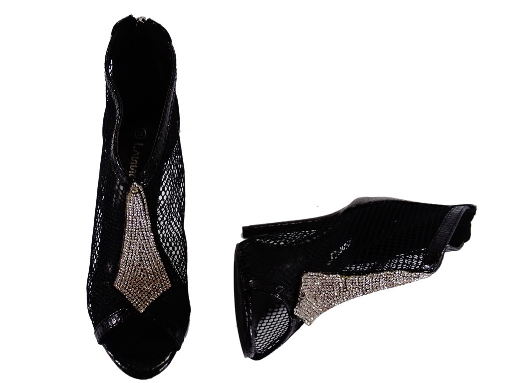 Női fekete hálós stiletto csizma - 4