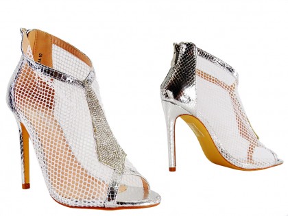Moteriški sidabriniai tinkliniai stiletto batai - 3
