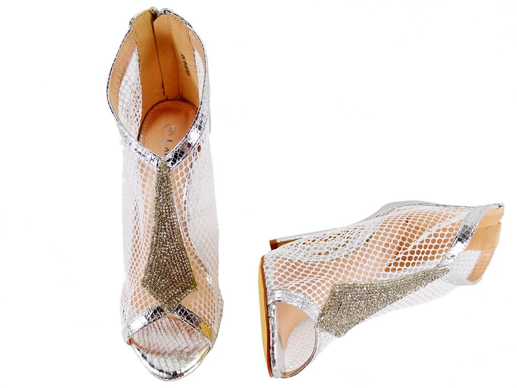 Női ezüst hálós stiletto csizma - 4