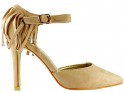Beige stilettos with tassels and ankle strap - 1