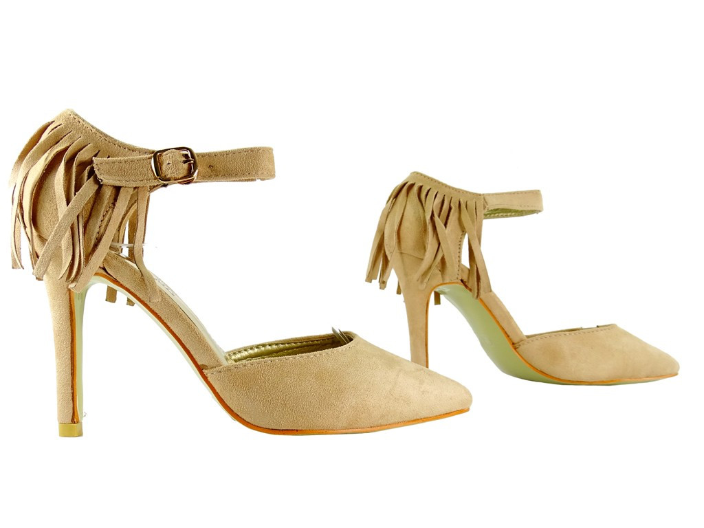 Beige Stilettos mit Quasten und Knöchelriemen - 4