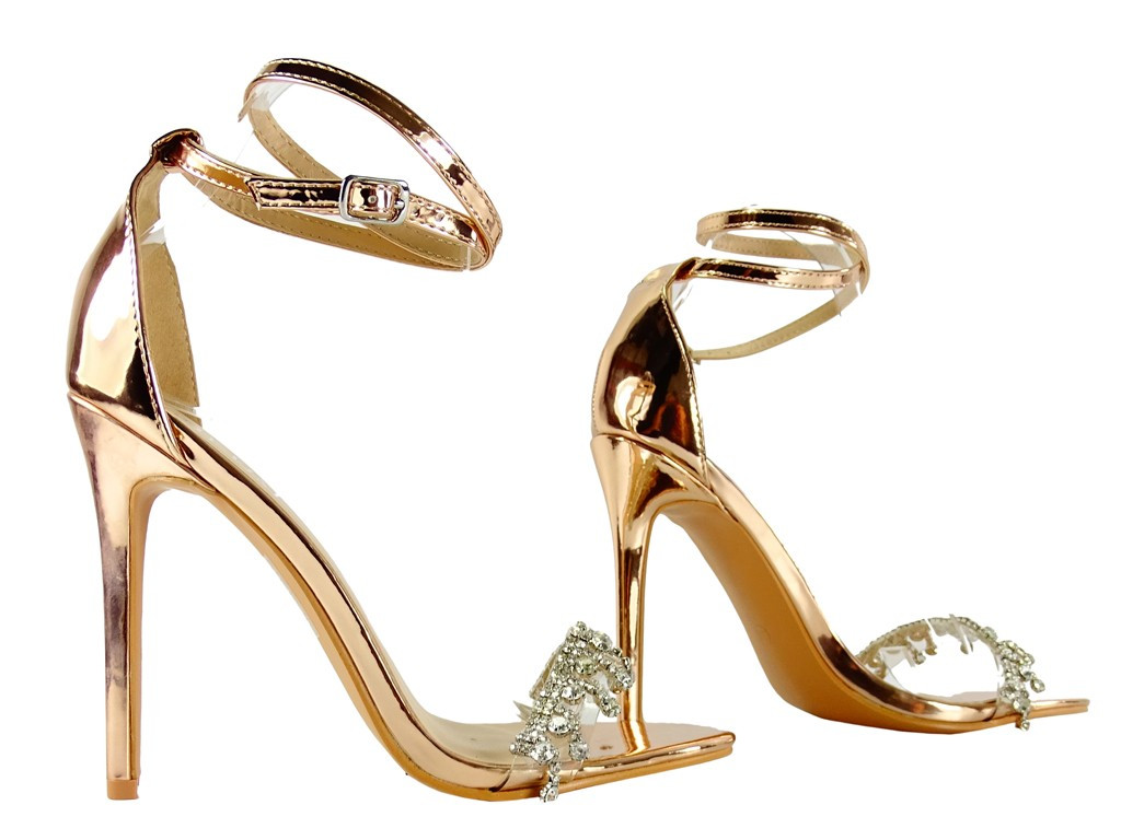 Sandale stiletto cu oglinzi aurii pentru femei - 3