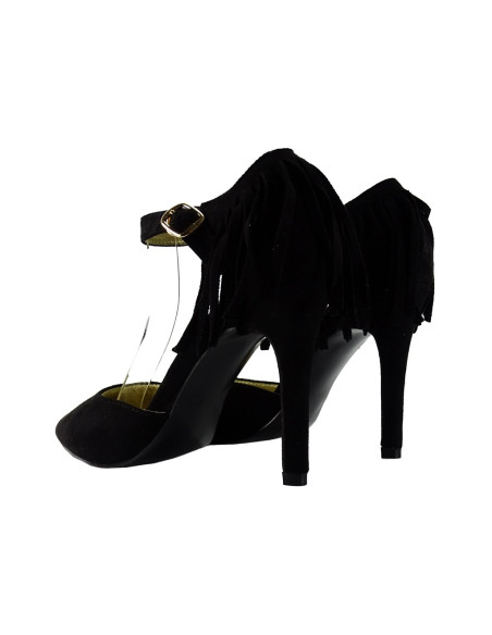 Stilettos negri cu franjuri și curea la gleznă - 2