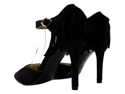 Black fringed stilettos with ankle strap - 2