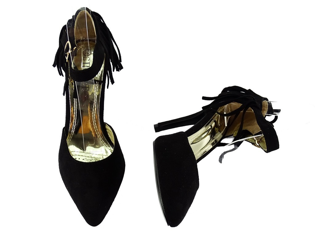 Schwarze Fransenstilettos mit Knöchelriemen - 3