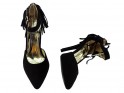 Black fringed stilettos with ankle strap - 3