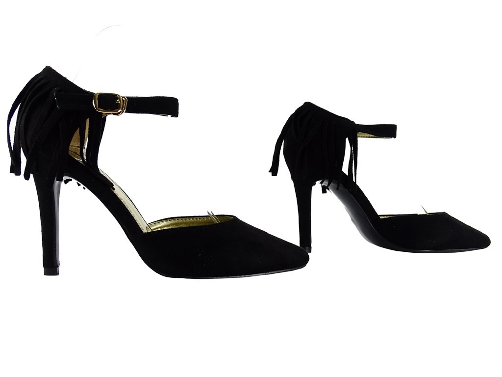 Schwarze Fransenstilettos mit Knöchelriemen - 4