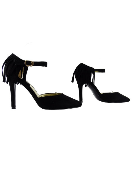 Black fringed stilettos with ankle strap - 4