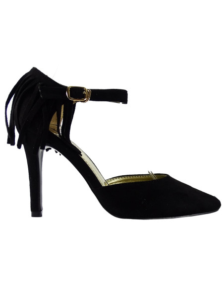 Schwarze Fransenstilettos mit Knöchelriemen - 1