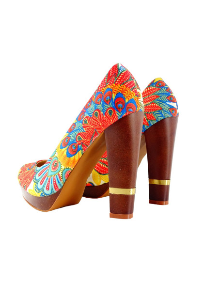 Buty damskie w kwiaty na słupku i platformie - 2