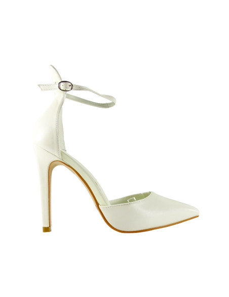 White women's stilettos with ankle strap eco leather - 1