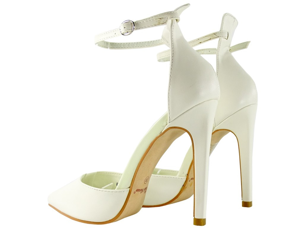 Stilettos blancs pour femmes avec bride de cheville en cuir écologique - 2