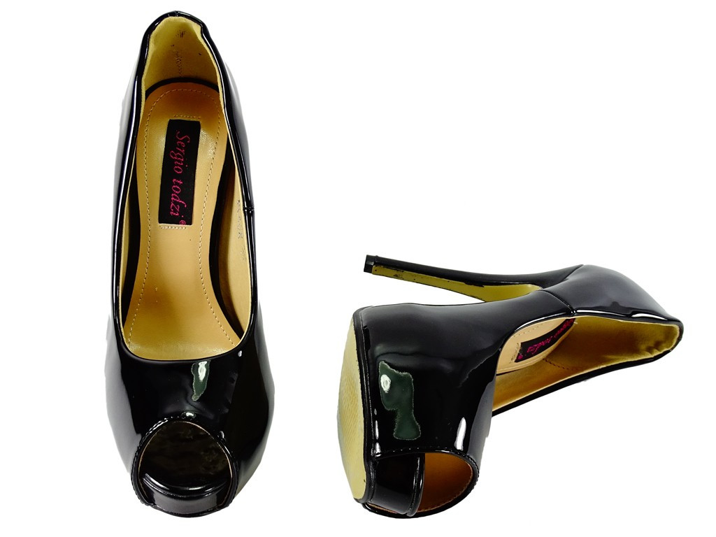 Stilettos noirs à plateforme, bouts ouverts - 4