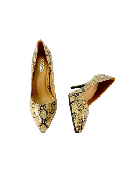 Stilettos en cuir écologique de serpent beige - 4