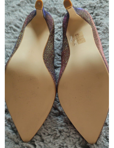OUTLET Brązowe opalizujące kolorowo szpilki buty - 3