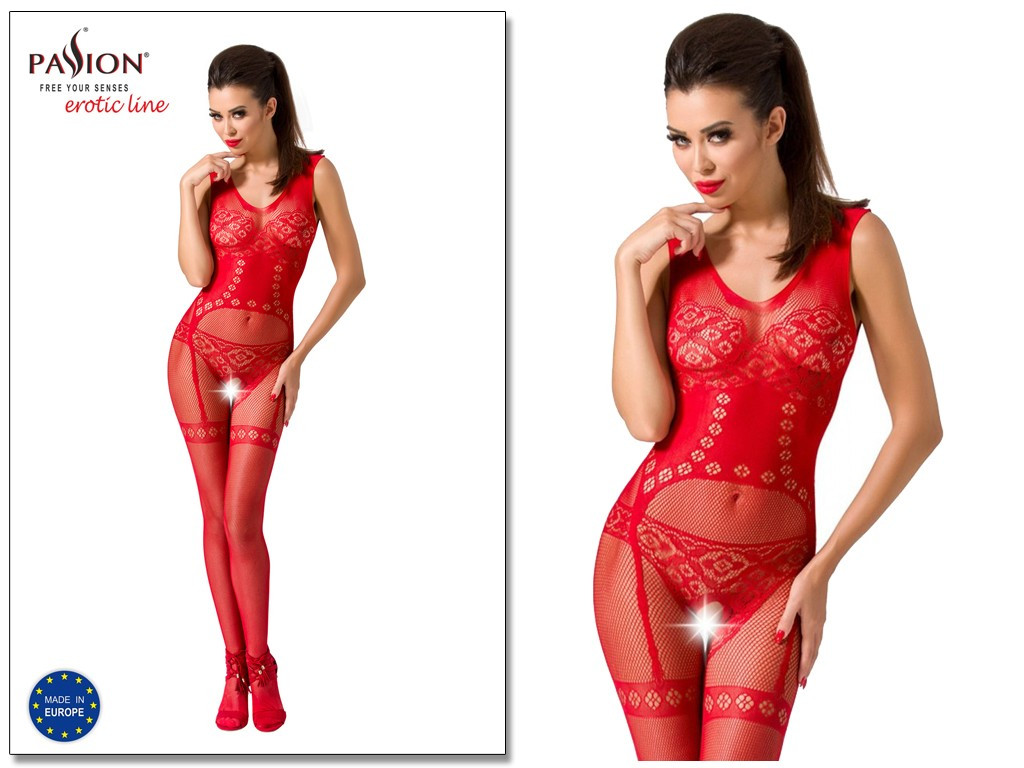 Bodystocking sarkans atvērts kājstarpē - 2