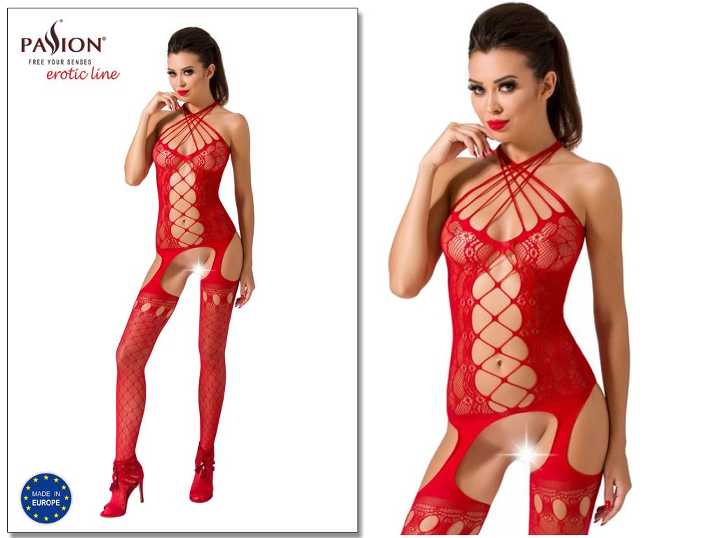Bodystocking piros díszített lyukkal - 2