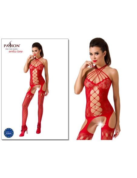Bodystocking červený zdobený otvorem - 2