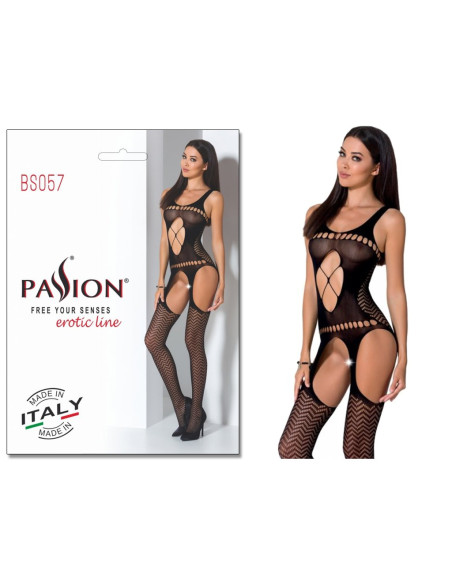 Czarny bodystocking z dziurką Passion - 3