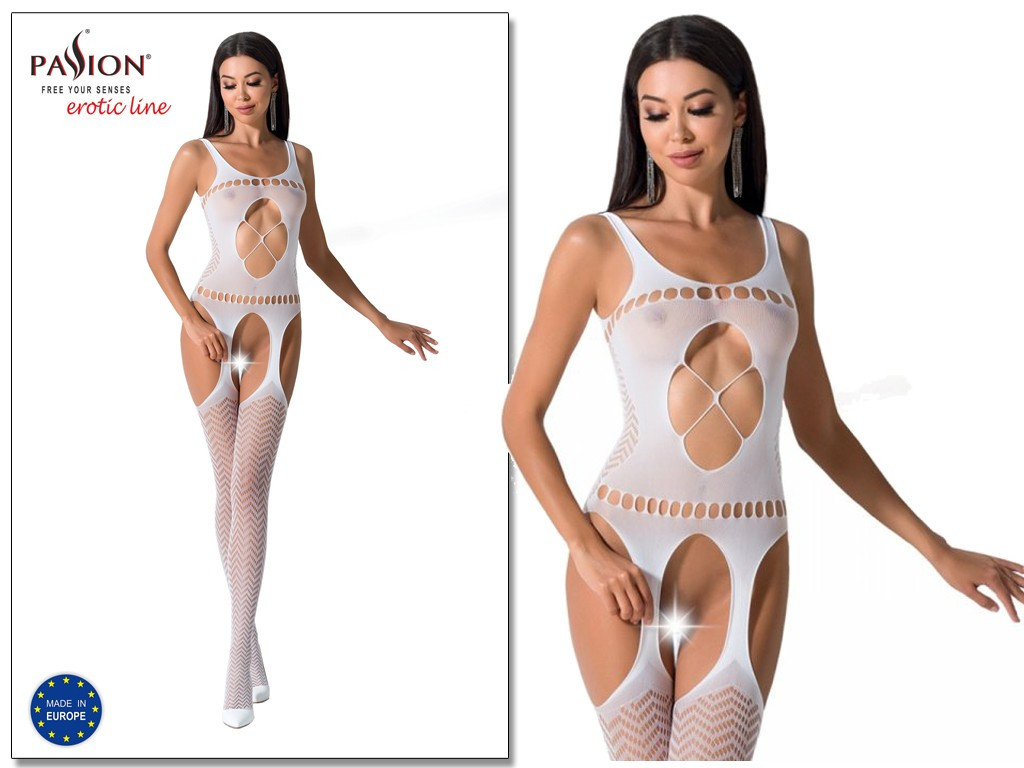 Biely bodystocking s otvorom Passion - 2