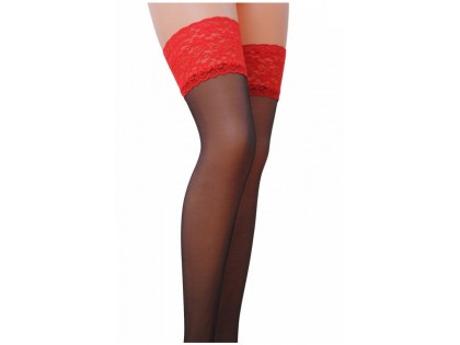 Black self-supporting stockings red lace - 2
