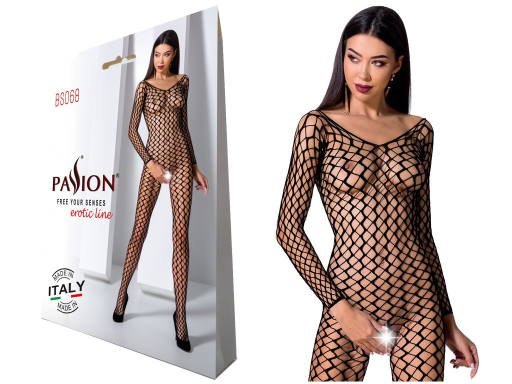 Juodos spalvos bodystocking su atviru tarpu - 3
