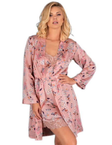 Robe de chambre rose à fleurs pour femmes - 1