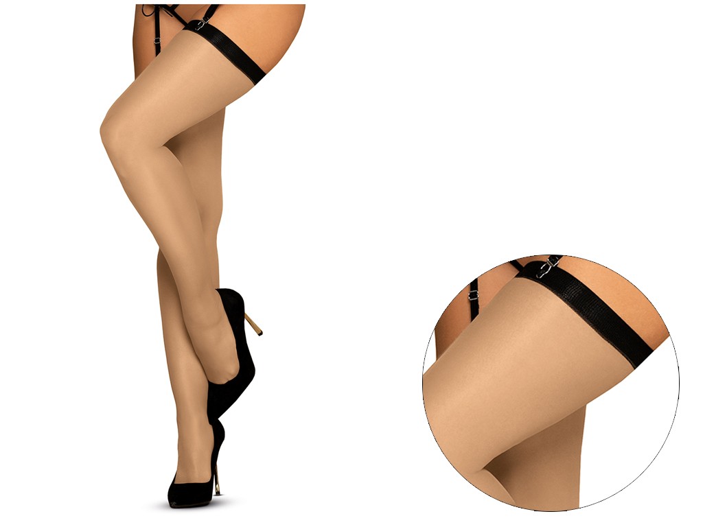 Flesh-colored stockings for belt with black cuff - 3
