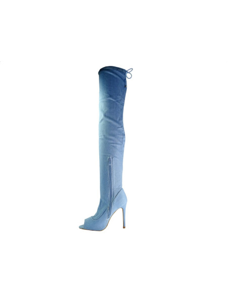 Niebieskie kozaki za kolano jeansowe - 4