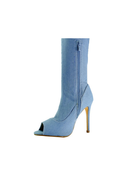 Blaue Overknee-Stiefel aus Denim - 5